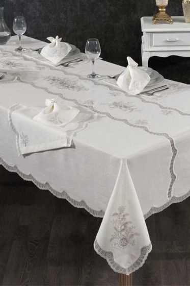 Nazlı Fransız Dantelli Yemek Takımı - 25 Parça Krem - Çeyiz Diyarı