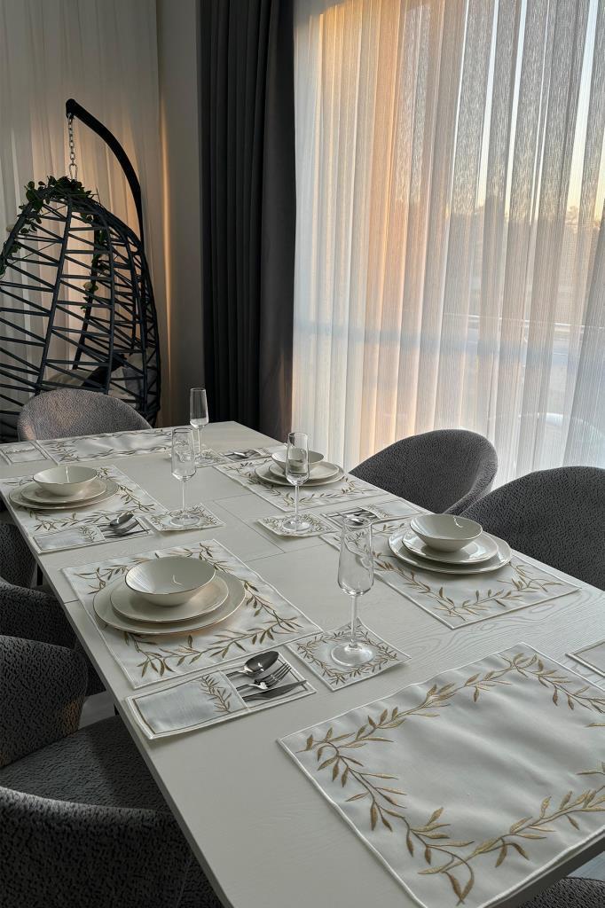 Nazlım Keten Nakışlı Amerikan Servis Takımı 19 Parça Gold - 1