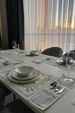 Nazlım Keten Nakışlı Amerikan Servis Takımı 19 Parça Gold - 4