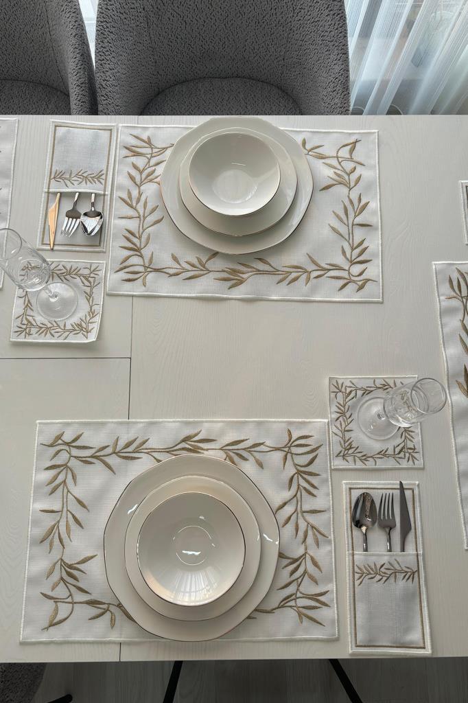 Nazlım Keten Nakışlı Amerikan Servis Takımı 19 Parça Gold - 5