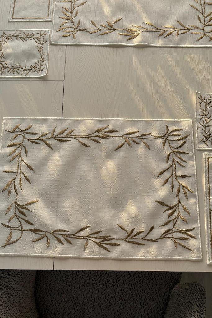 Nazlım Keten Nakışlı Amerikan Servis Takımı 19 Parça Gold - 6