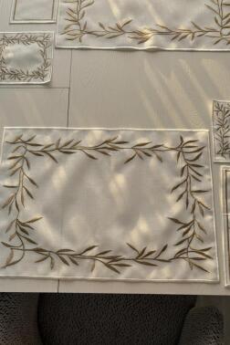 Nazlım Keten Nakışlı Amerikan Servis Takımı 19 Parça Gold - 6