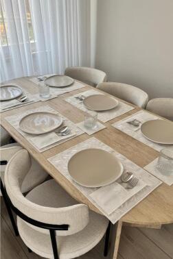 Nazlım Keten Nakışlı Amerikan Servis Takımı 19 Parça Krem - 1