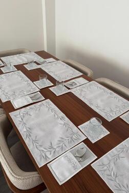 Nazlım Keten Nakışlı Amerikan Servis Takımı 19 Parça Silver - 1