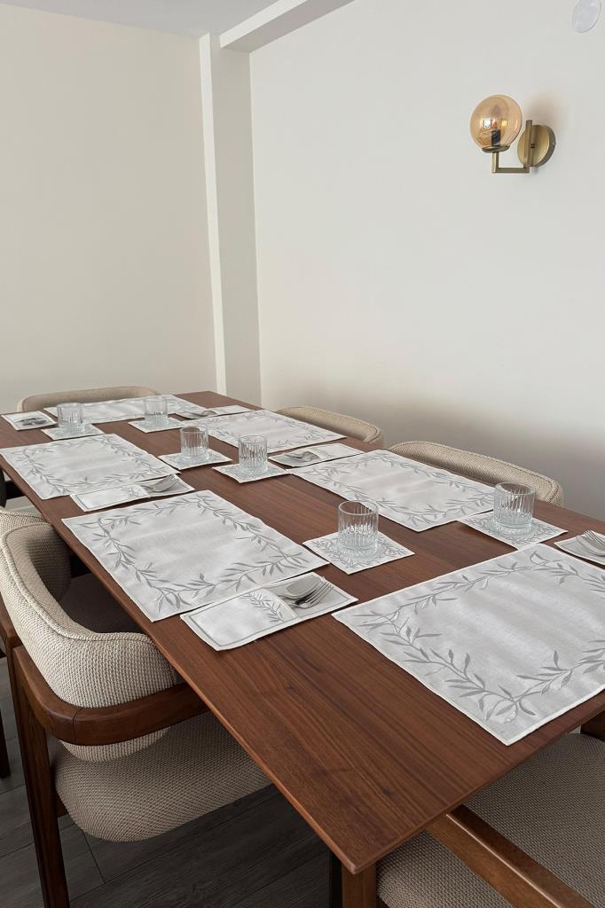 Nazlım Keten Nakışlı Amerikan Servis Takımı 19 Parça Silver - 3