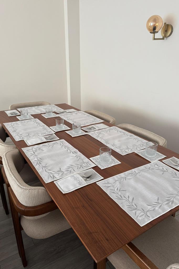 Nazlım Keten Nakışlı Amerikan Servis Takımı 19 Parça Silver - 4