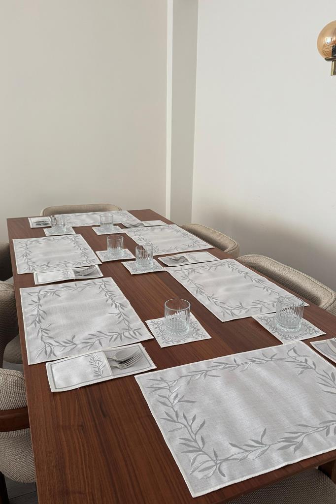 Nazlım Keten Nakışlı Amerikan Servis Takımı 19 Parça Silver - 5