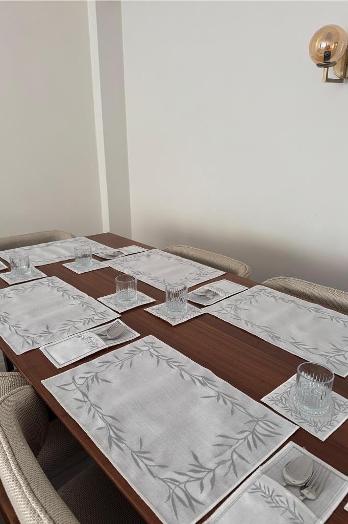 Nazlım Keten Nakışlı Amerikan Servis Takımı 19 Parça Silver - 6