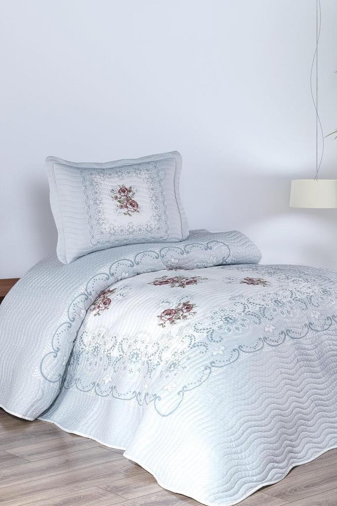 Nerea Baskılı Kapitoneli Tek Kişilik Yatak Örtüsü Mavi - 1