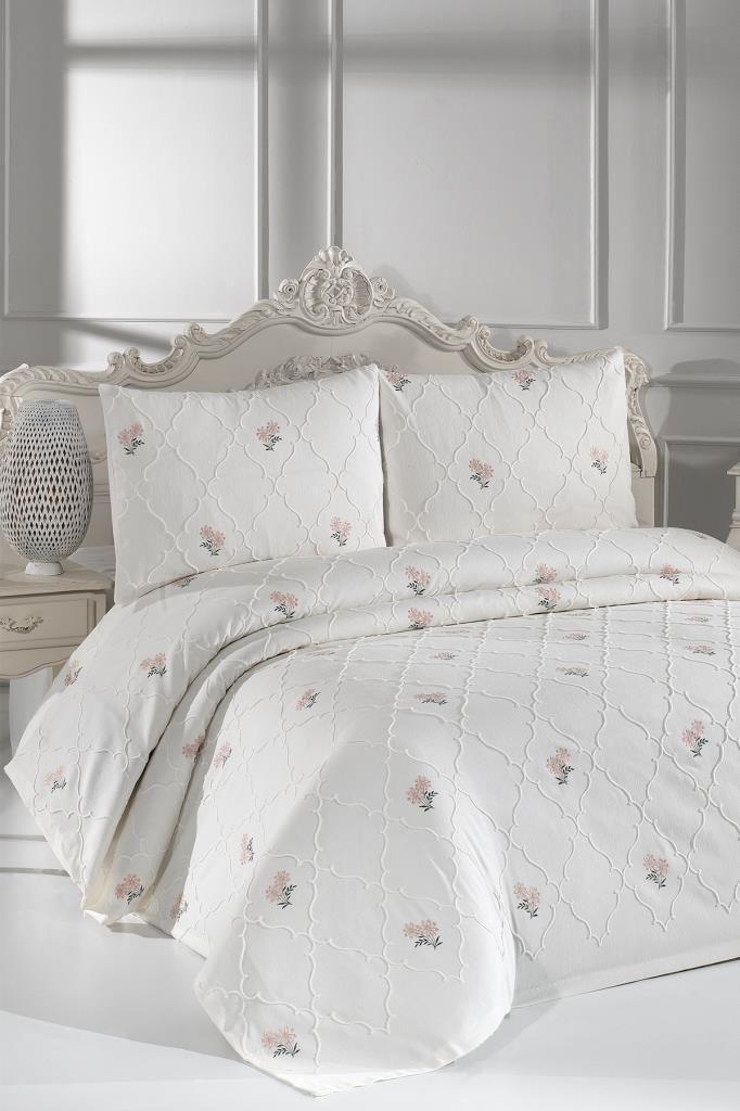 Nevra Nakışlı Şönil 3 Parça Çift Kişilik Yatak Örtüsü - 1