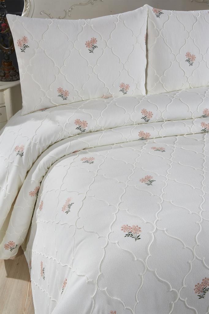 Nevra Nakışlı Şönil 3 Parça Çift Kişilik Yatak Örtüsü - 2