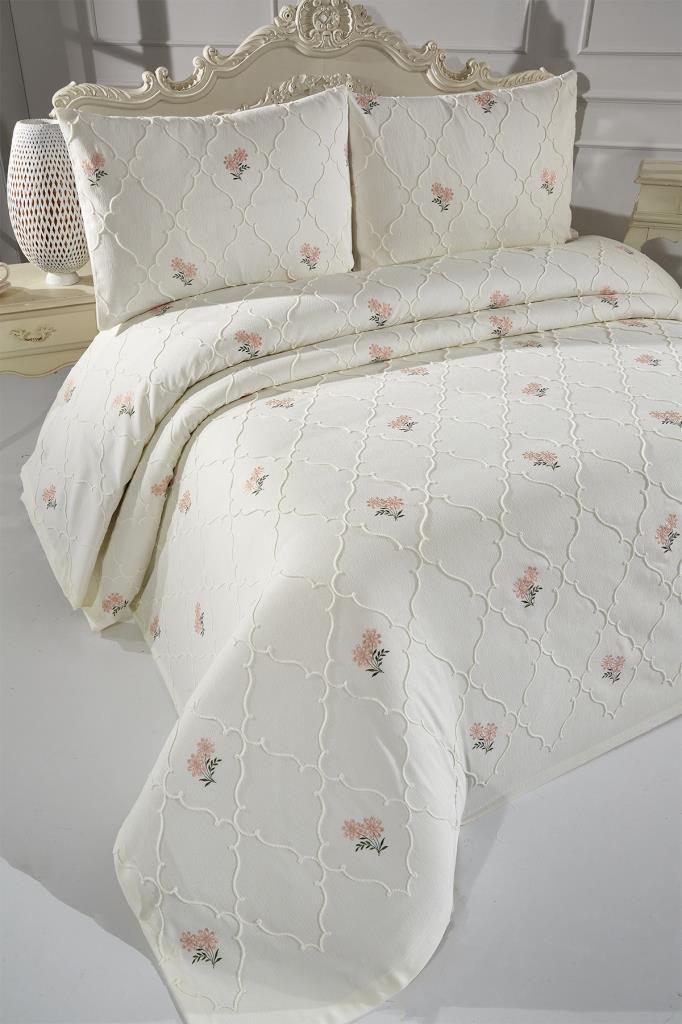 Nevra Nakışlı Şönil 3 Parça Çift Kişilik Yatak Örtüsü - 5