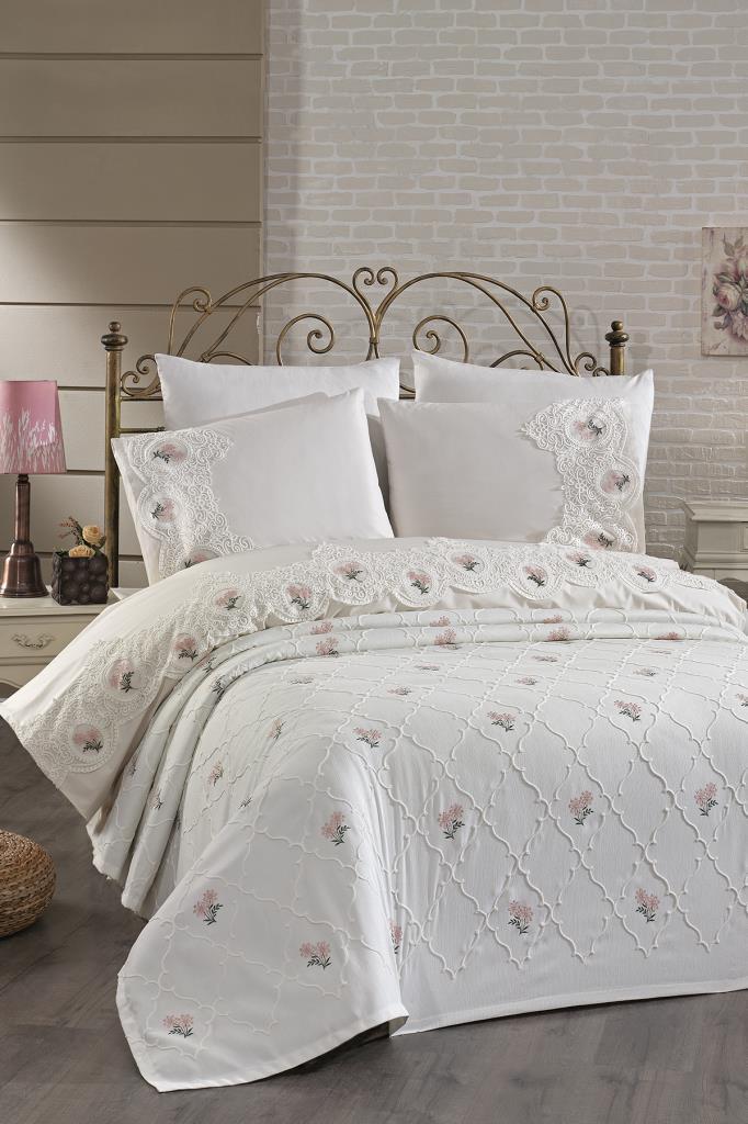 Nevra Nakışlı Şönil 7 Parça Gelin Seti Krem - 1