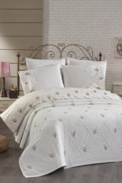 Nevra Nakışlı Şönil 7 Parça Gelin Seti Krem - 1