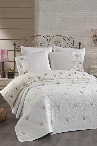 Nevra Nakışlı Şönil 7 Parça Gelin Seti Krem - Çeyiz Diyarı