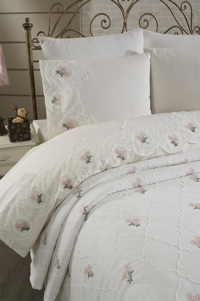 Nevra Nakışlı Şönil 7 Parça Gelin Seti Krem - 2