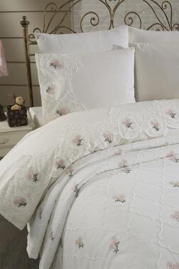 Nevra Nakışlı Şönil 7 Parça Gelin Seti Krem - 2