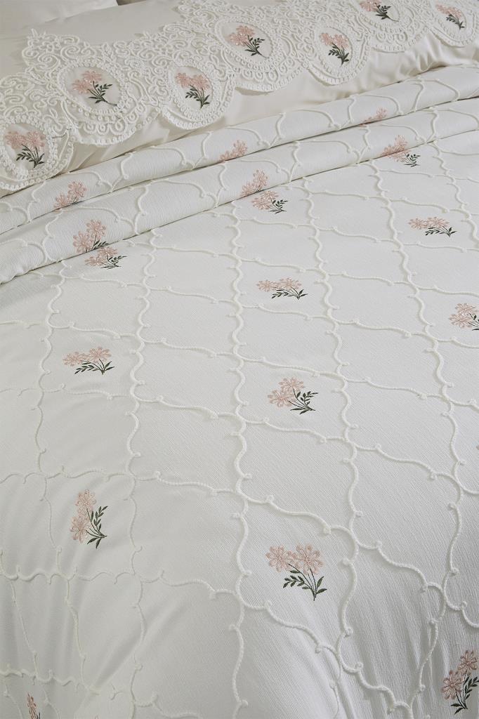 Nevra Nakışlı Şönil 7 Parça Gelin Seti Krem - 3