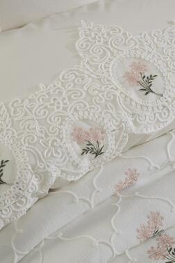 Nevra Nakışlı Şönil 7 Parça Gelin Seti Krem - 5