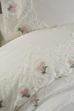 Nevra Nakışlı Şönil 7 Parça Gelin Seti Krem - 6