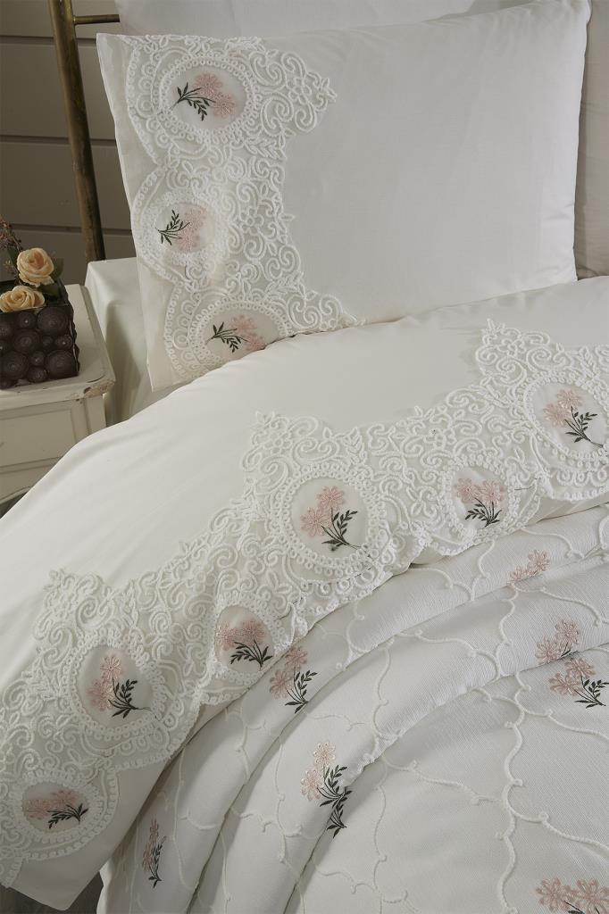 Nevra Nakışlı Şönil 7 Parça Gelin Seti Krem - 7