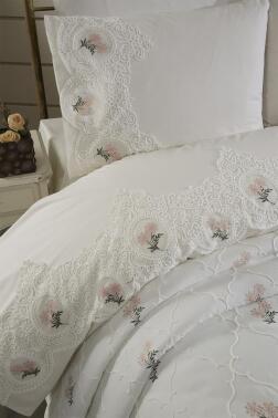 Nevra Nakışlı Şönil 7 Parça Gelin Seti Krem - 7