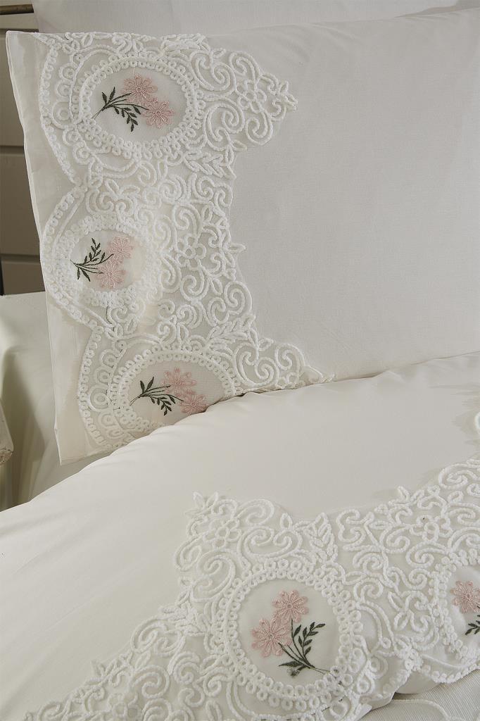 Nevra Nakışlı Şönil 7 Parça Gelin Seti Krem - 8