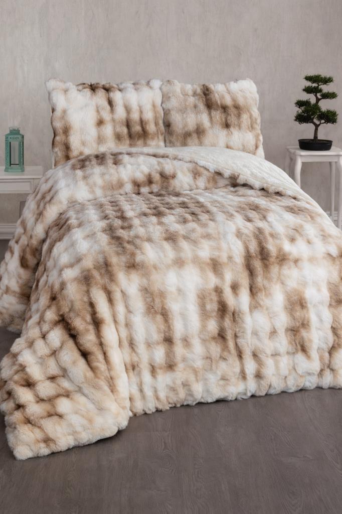 Nil Tavşan Tüyü Çift Kişilik Yatak Örtüsü 220x240 Cm Bej - 1