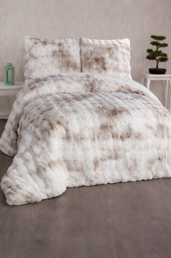 Nil Tavşan Tüyü Çift Kişilik Yatak Örtüsü 220x240 Cm Krem - 1