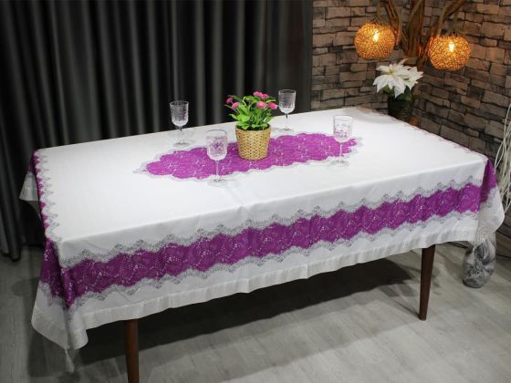 Nilüfer Dikdörtgen Baskılı Masa Örtüsü Mürdüm - Çeyiz Diyarı