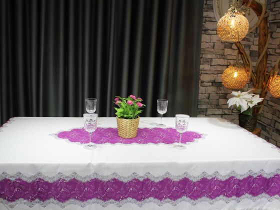 Nilüfer Dikdörtgen Baskılı Masa Örtüsü Mürdüm - Çeyiz Diyarı (1)