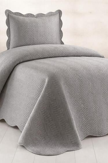 Nora Lüks Kadife Tek Kişilik Yatak Örtüsü Gri - Çeyiz Diyarı