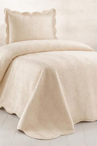 Nora Lüks Kadife Tek Kişilik Yatak Örtüsü Krem - Çeyiz Diyarı