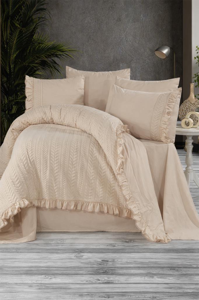 Nova %100 Pamuk Çift Kişilik Nevresim Takımı Bej - 1