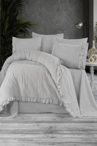 Nova %100 Pamuk Çift Kişilik Nevresim Takımı Gri - Çeyiz Diyarı
