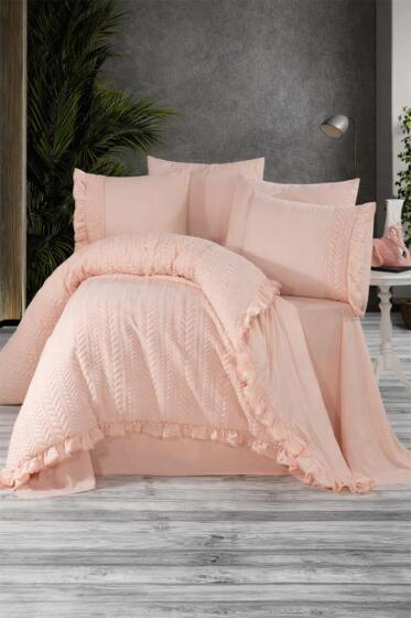 Nova %100 Pamuk Çift Kişilik Nevresim Takımı Pudra - Çeyiz Diyarı