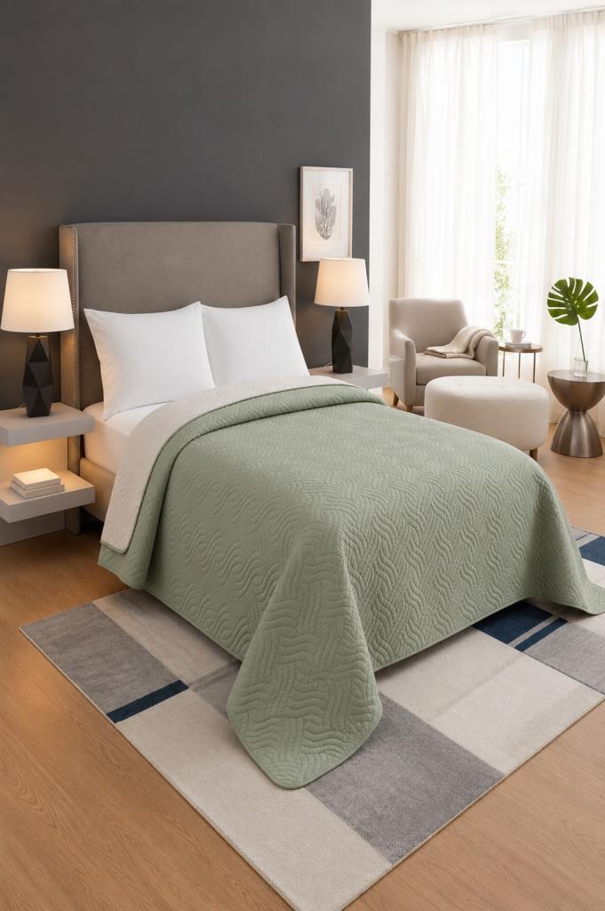 Nova Ultrasonik Kapitoneli Çift Taraflı Çift Kişilik 200x220 cm Kırlentsiz Tek Pike Adaçayı - 1