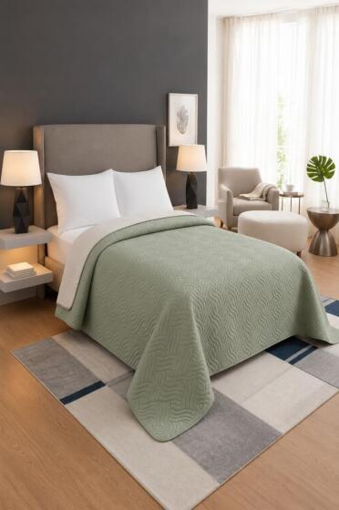Nova Ultrasonik Kapitoneli Çift Taraflı Çift Kişilik 200x220 cm Kırlentsiz Tek Pike Adaçayı - Çeyiz Diyarı