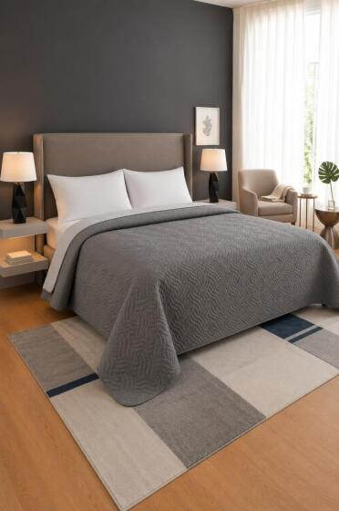 Nova Ultrasonik Kapitoneli Çift Taraflı Çift Kişilik 200x220 cm Kırlentsiz Tek Pike Antrasit - Çeyiz Diyarı