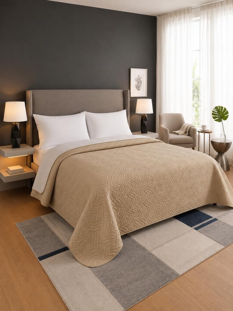 Nova Ultrasonik Kapitoneli Çift Taraflı Çift Kişilik 200x220 cm Kırlentsiz Tek Pike Bej - 1