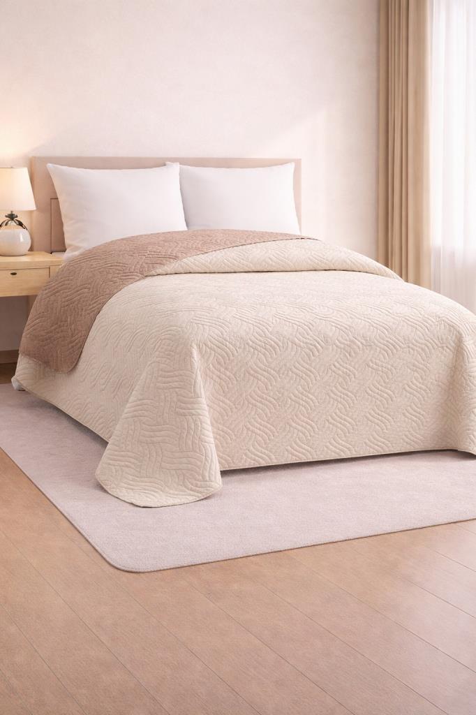 Nova Ultrasonik Kapitoneli Çift Taraflı Çift Kişilik 200x220 cm Kırlentsiz Tek Pike Somon - 1