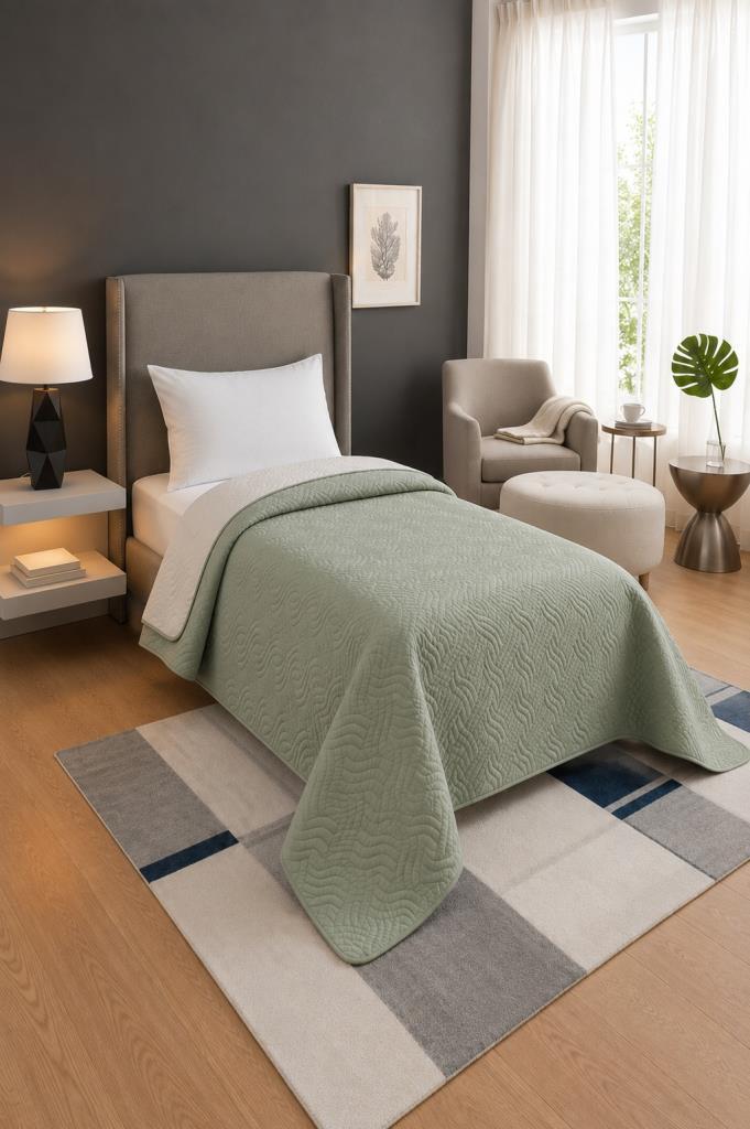 Nova Ultrasonik Kapitoneli Çift Taraflı Tek Kişilik 160x210 cm Kırlentsiz Tek Pike Adaçayı - 1