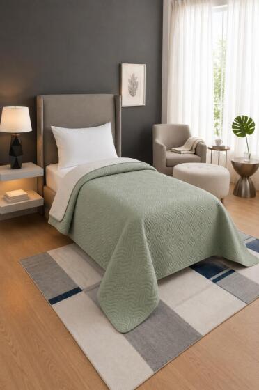 Nova Ultrasonik Kapitoneli Çift Taraflı Tek Kişilik 160x210 cm Kırlentsiz Tek Pike Adaçayı - Çeyiz Diyarı