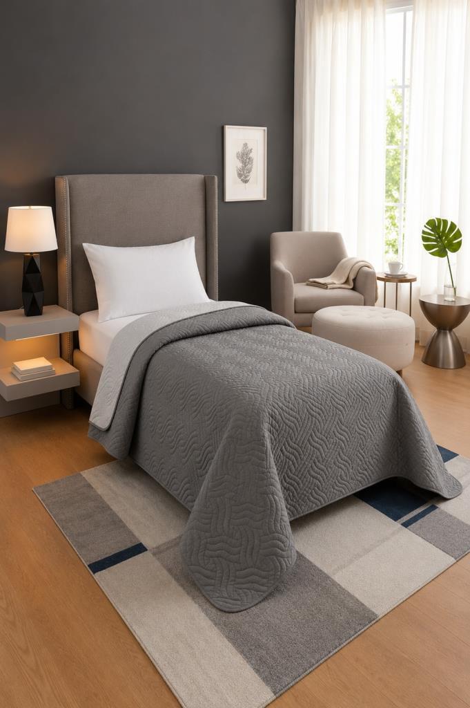 Nova Ultrasonik Kapitoneli Çift Taraflı Tek Kişilik 160x210 cm Kırlentsiz Tek Pike Antrasit - 1