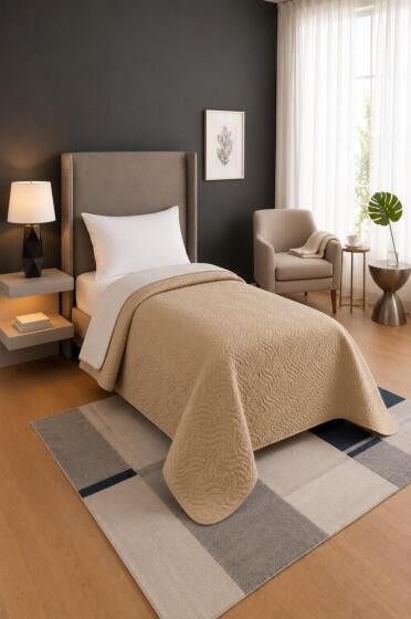 Nova Ultrasonik Kapitoneli Çift Taraflı Tek Kişilik 160x210 cm Kırlentsiz Tek Pike Bej - Çeyiz Diyarı