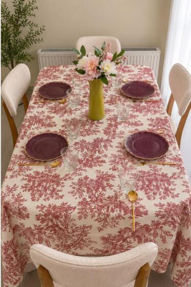 Okyanus Baskılı Dikdörtgen Masa Örtüsü 160x220 cm Bordo - Çeyiz Diyarı (1)
