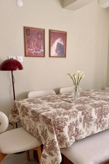 Okyanus Baskılı Dikdörtgen Masa Örtüsü 160x300 cm Kahverengi - Çeyiz Diyarı