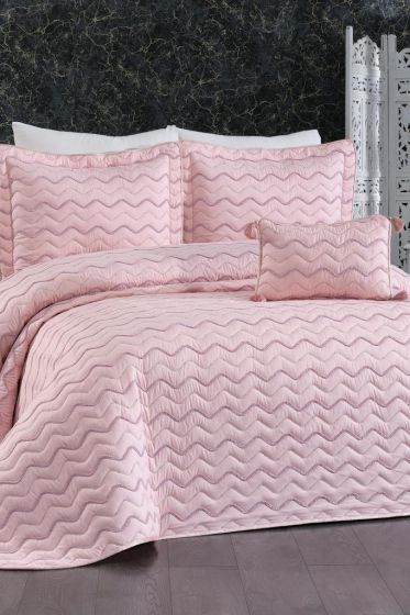 Okyanus Çift Kişilik Yatak Örtüsü 250x260 Pudra - Çeyiz Diyarı