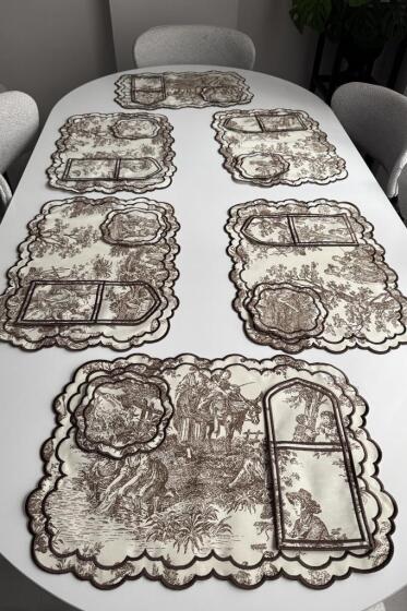 Okyanus Keten Amerikan Servis Takımı 19 Parça Kahverengi - Çeyiz Diyarı