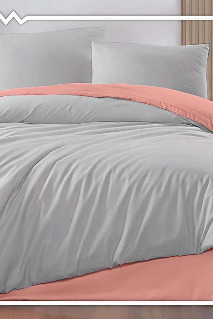 Onur Lastikli Çarşaflı Çift Kişilik Nevresim Takımı Pudra Gri - 1